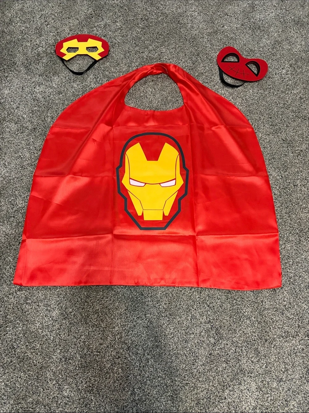 Kids Hand Crafted Reversible Cape Mask Set Spider-Man and Iron Man